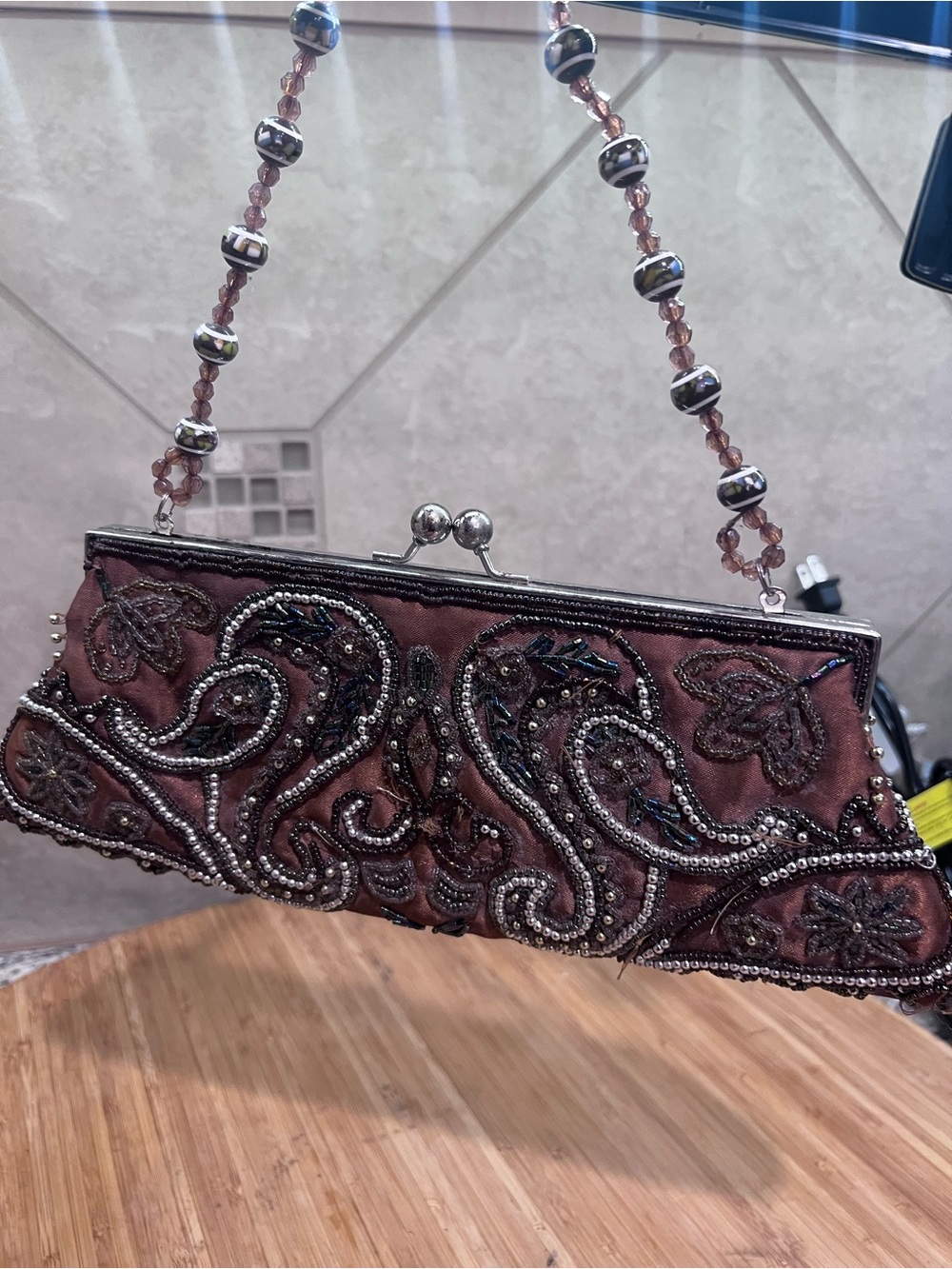Source Unknown Brown Beaded Evening Clutch with Metallic Accents - Picture 2 of 15